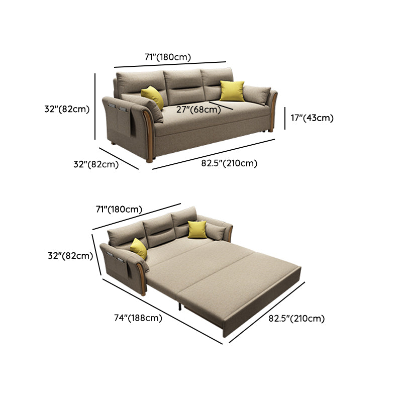 Contemporary Linen Sofa Bed Beige Square Arm Sleeper Sofa, 32.28" Wide