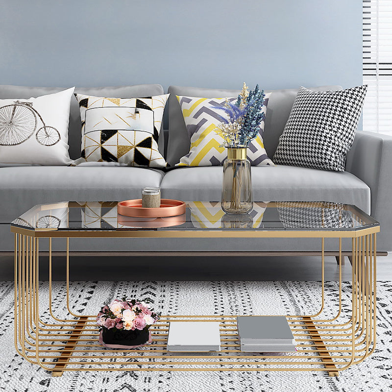 Gold Metal Frame Coffee Table Luxurious Cocktail Table with Storage