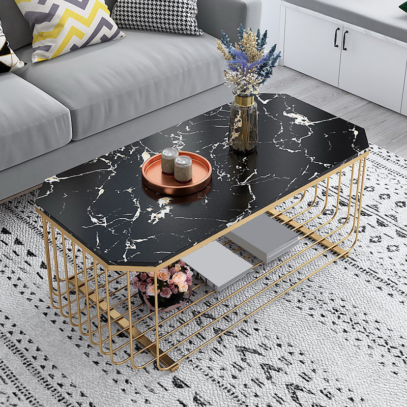 Gold Metal Frame Coffee Table Luxurious Cocktail Table with Storage