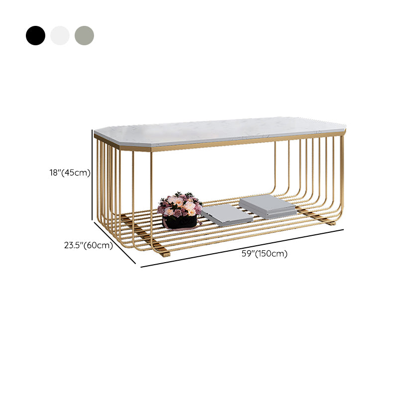 Gold Metal Frame Coffee Table Luxurious Cocktail Table with Storage