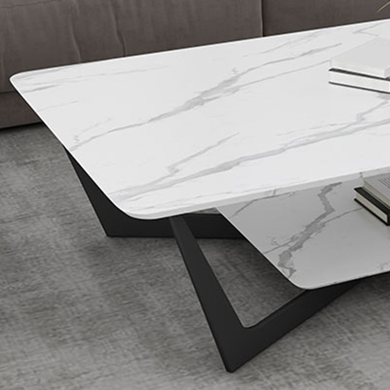Cross Legs Coffee Table with Shelf Luxurious Metal Cocktail Table