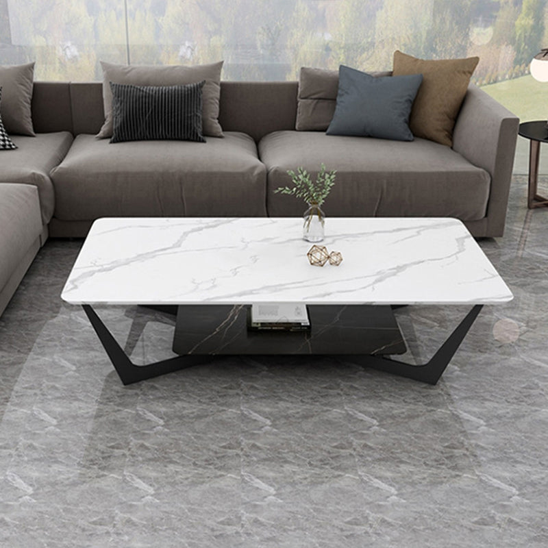 Cross Legs Coffee Table with Shelf Luxurious Metal Cocktail Table