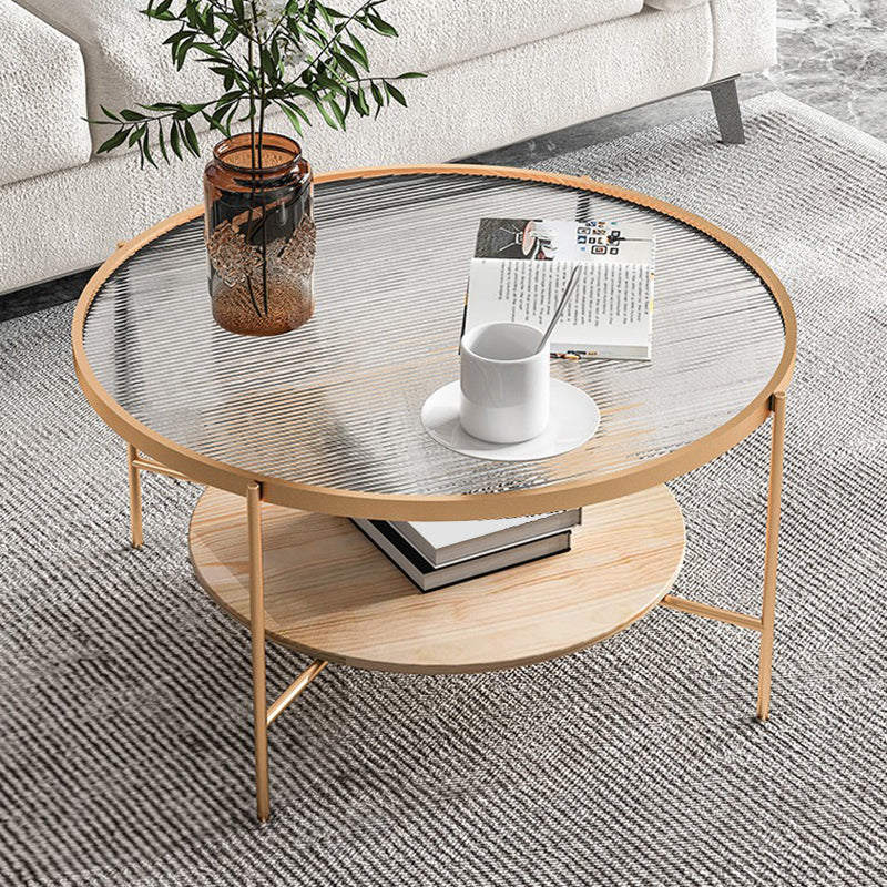 Contemporary 4 Legs Round Glass Top with Storage Shelf Single Coffee Table