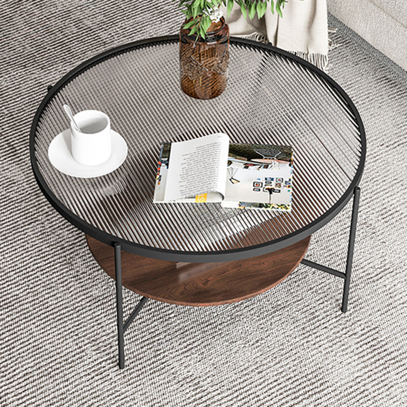 Contemporary 4 Legs Round Glass Top with Storage Shelf Single Coffee Table