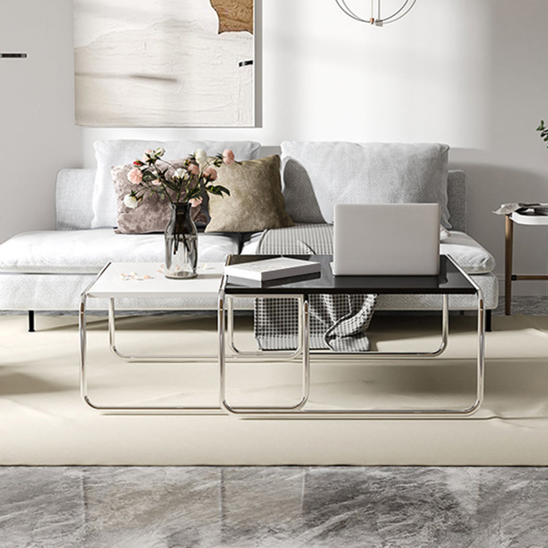 Square Steel Sled Coffee Table Modern 2 Nesting Cocktail Table