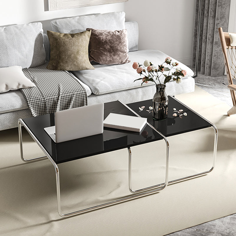 Square Steel Sled Coffee Table Modern 2 Nesting Cocktail Table