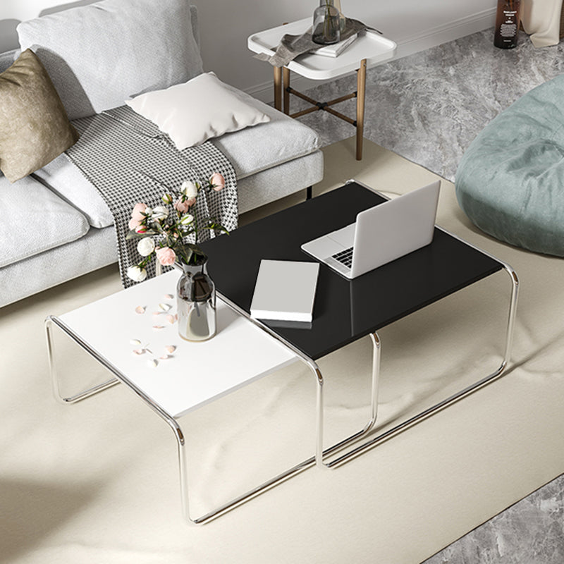 Square Steel Sled Coffee Table Modern 2 Nesting Cocktail Table