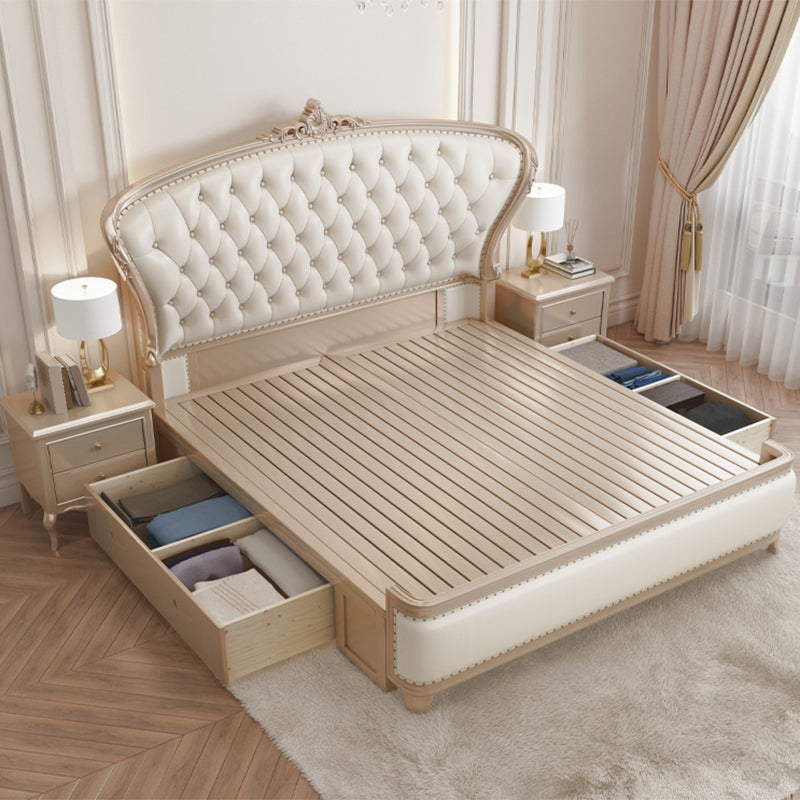 Victorian Foam Standard Bed Pine Wood Storage Bed Frame for Home