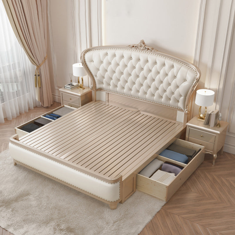 Victorian Foam Standard Bed Pine Wood Storage Bed Frame for Home