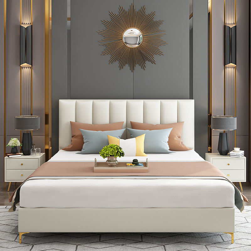 Wood and Upholstered Standard Bed Low Profile Bed with Custom Legs