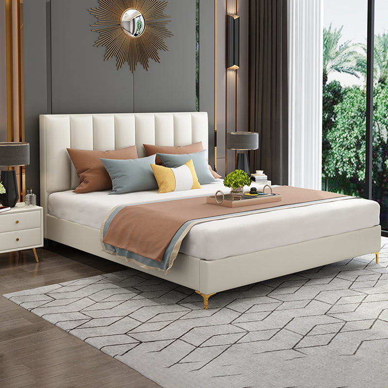 Wood and Upholstered Standard Bed Low Profile Bed with Custom Legs