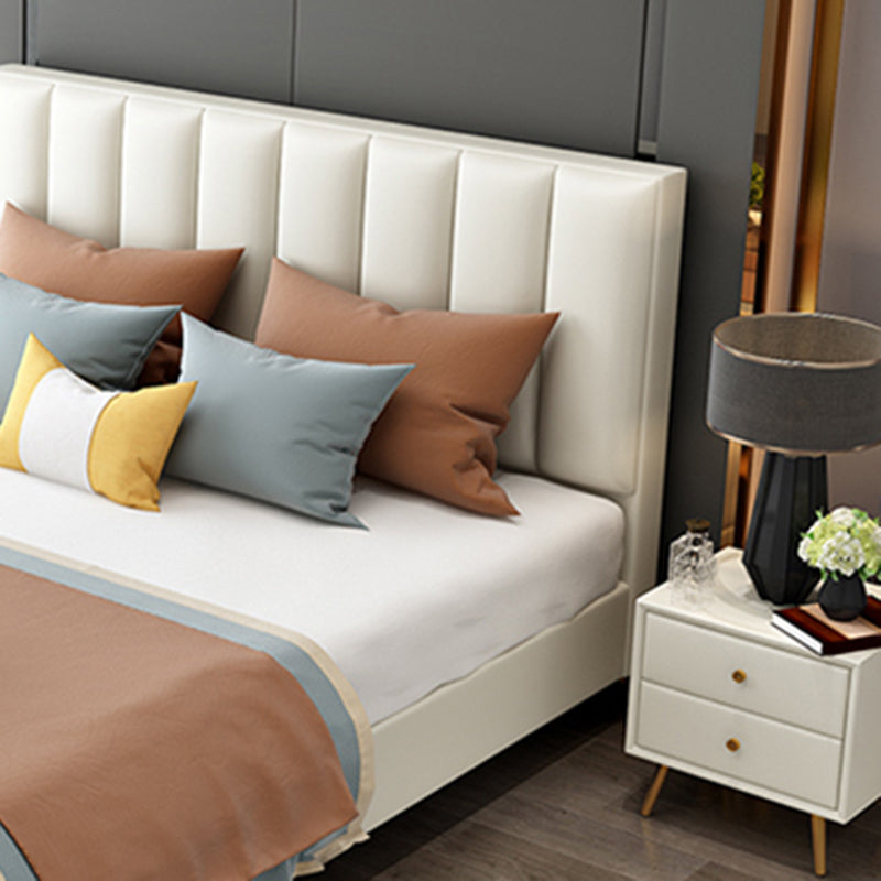 Wood and Upholstered Standard Bed Low Profile Bed with Custom Legs