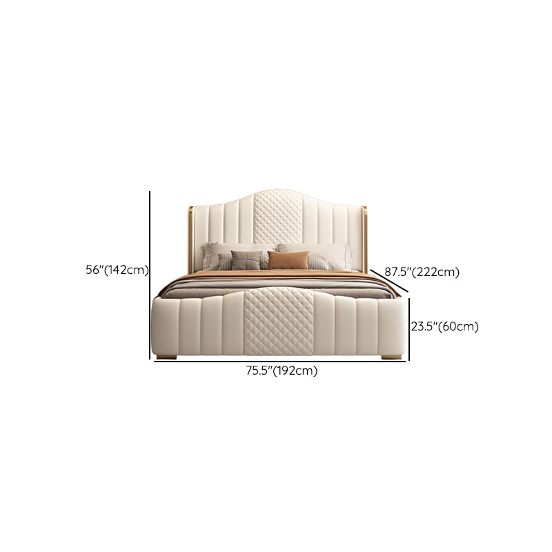 Glam Beige Standard Bed Camel Back Pine Wood and Metal Panel Bed