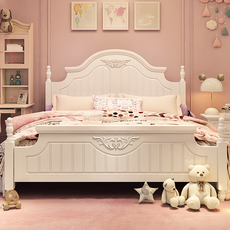 French Country Poster Bed Cream Solid Wood Four Poster Bed with Headboard