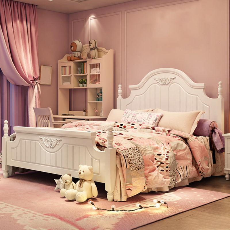 French Country Poster Bed Cream Solid Wood Four Poster Bed with Headboard