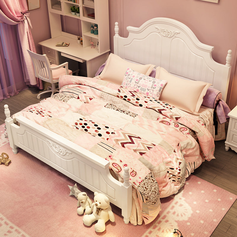 French Country Poster Bed Cream Solid Wood Four Poster Bed with Headboard