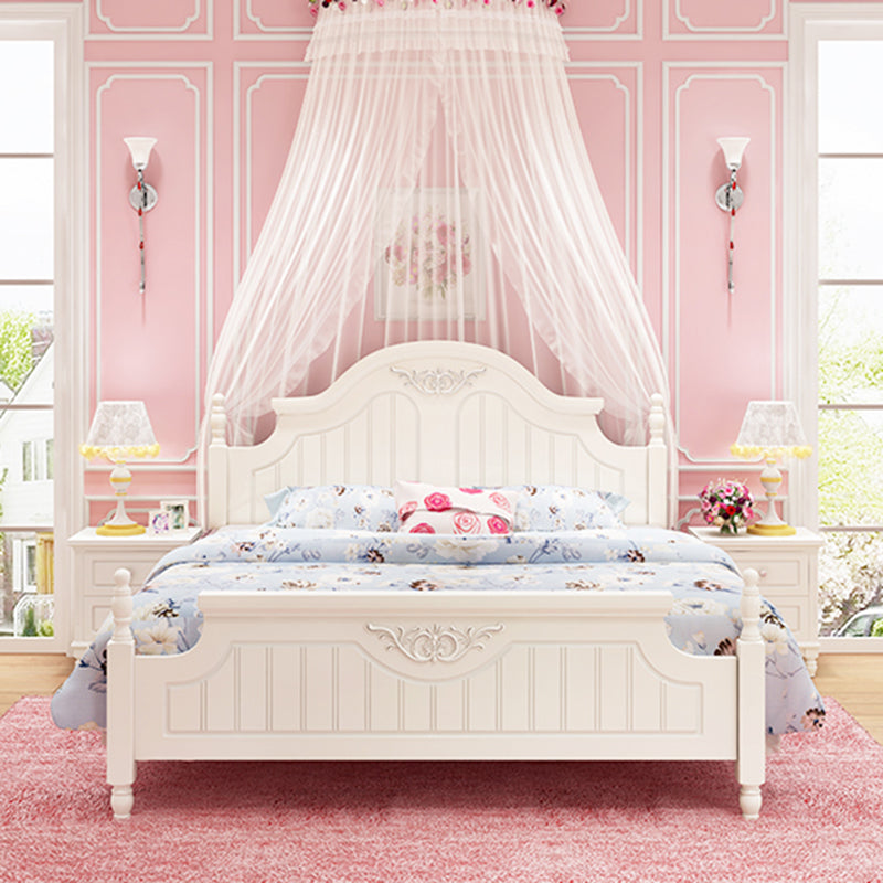 French Country Poster Bed Cream Solid Wood Four Poster Bed with Headboard
