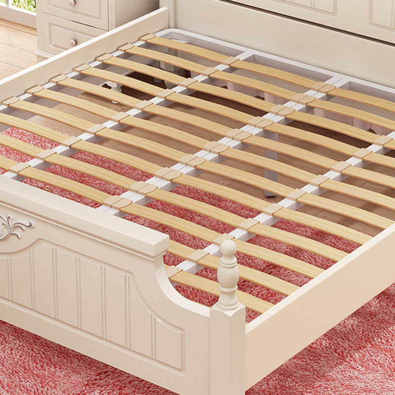 French Country Poster Bed Cream Solid Wood Four Poster Bed with Headboard