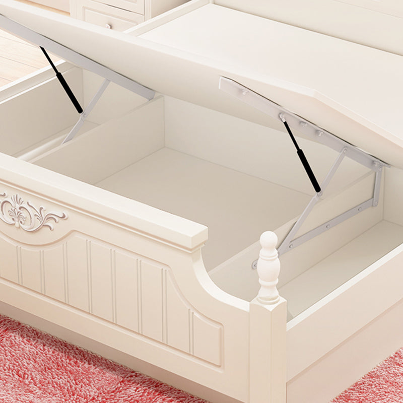 French Country Poster Bed Cream Solid Wood Four Poster Bed with Headboard