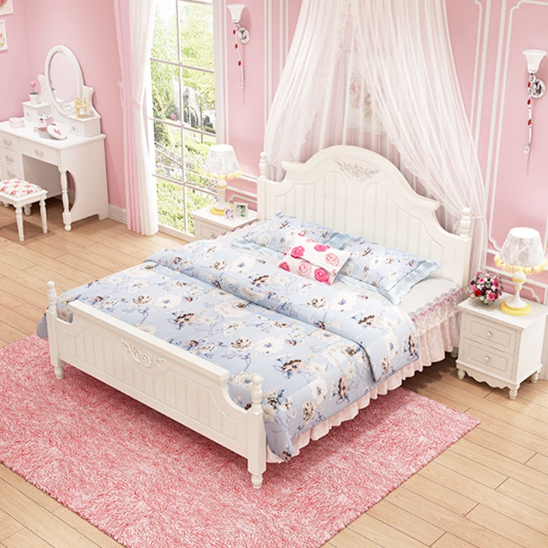 French Country Poster Bed Cream Solid Wood Four Poster Bed with Headboard