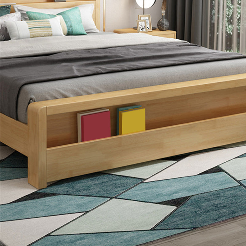 Traditional Standard Bed Pine Wood Panel Rectangular Bed Frame in Natural and Walnut