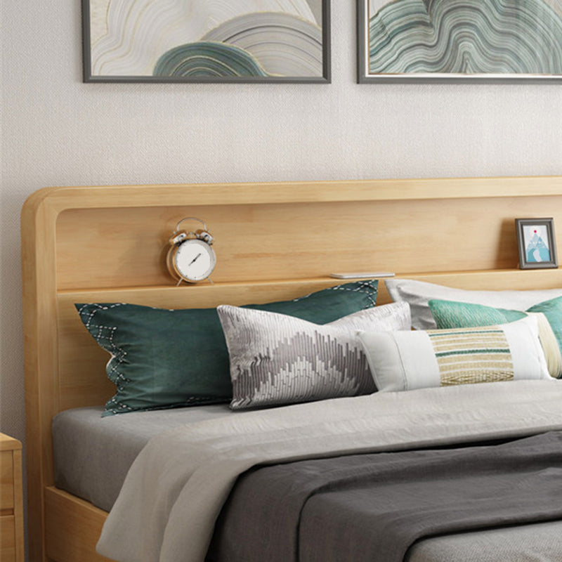 Traditional Standard Bed Pine Wood Panel Rectangular Bed Frame in Natural and Walnut