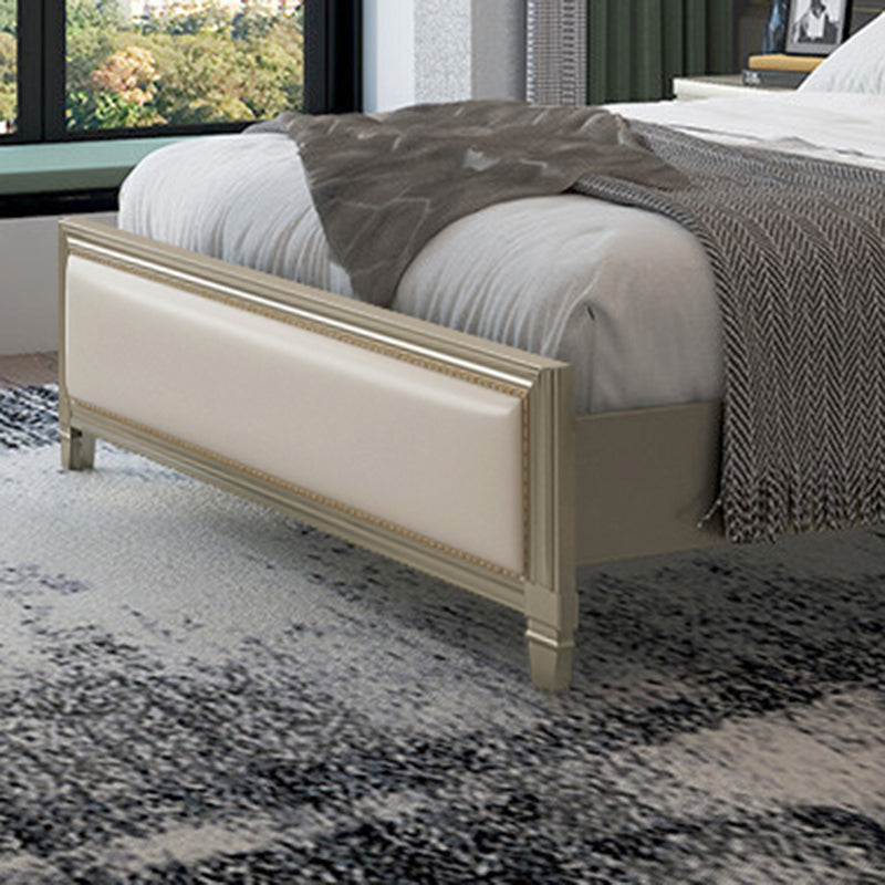 Stepped Glam Bed Frame Beech Standard Bed with Nail Head Trim