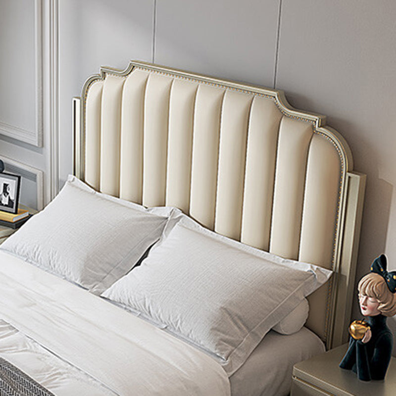 Stepped Glam Bed Frame Beech Standard Bed with Nail Head Trim