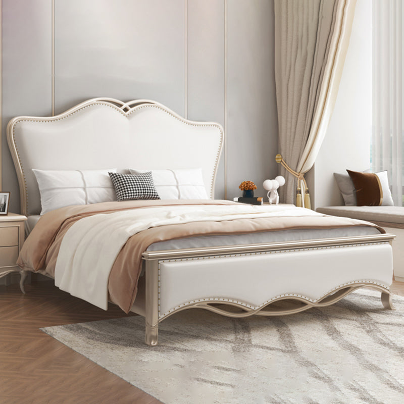 Glam Upholstered Headboard Bed Solid Wood Standard Bed Camelback