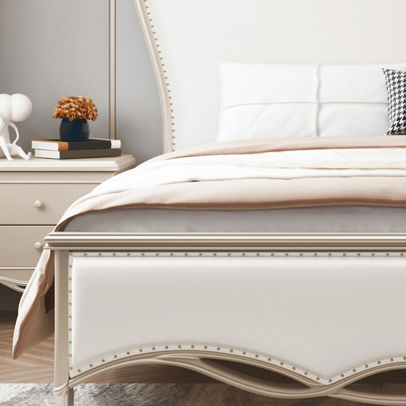 Glam Upholstered Headboard Bed Solid Wood Standard Bed Camelback