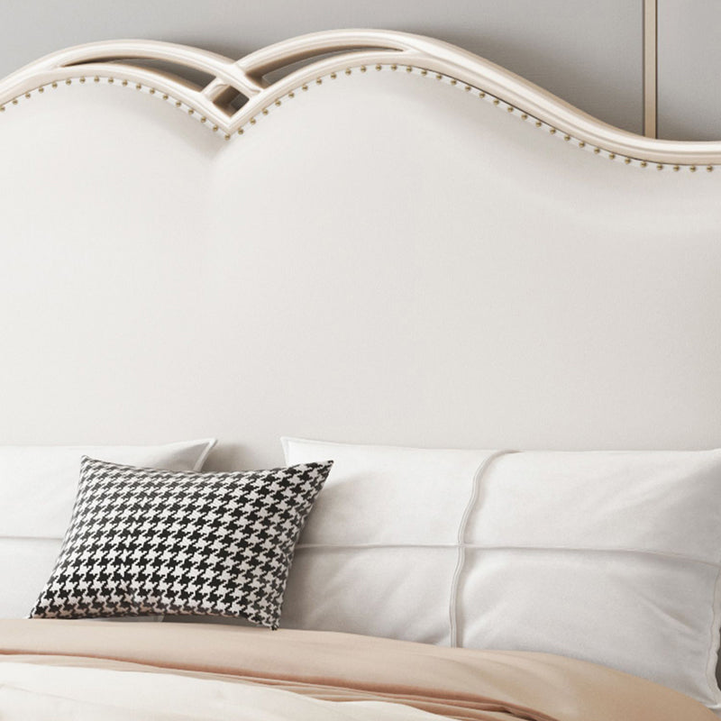 Glam Upholstered Headboard Bed Solid Wood Standard Bed Camelback