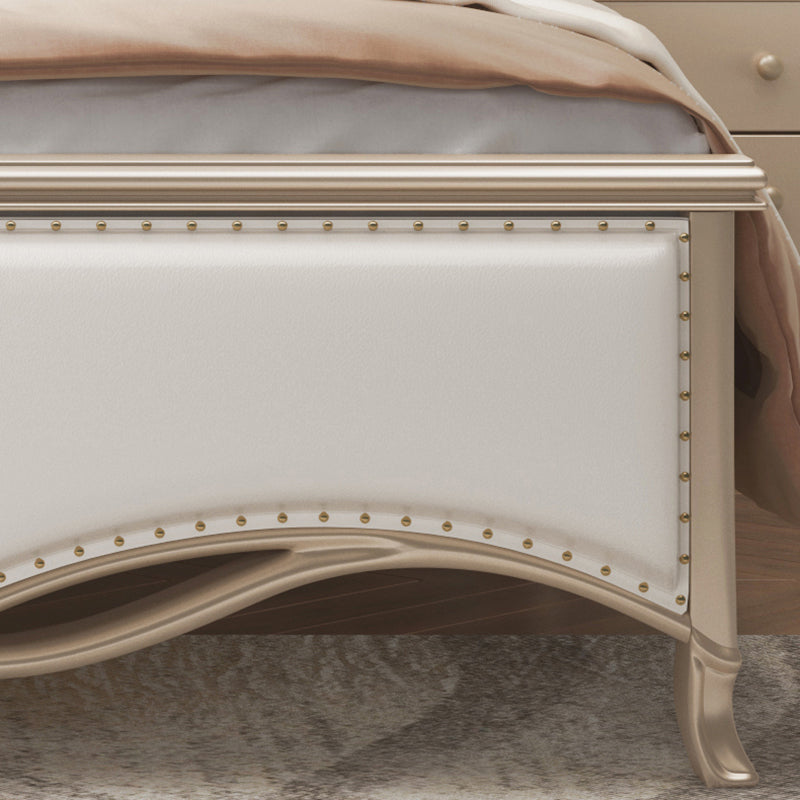 Glam Upholstered Headboard Bed Solid Wood Standard Bed Camelback