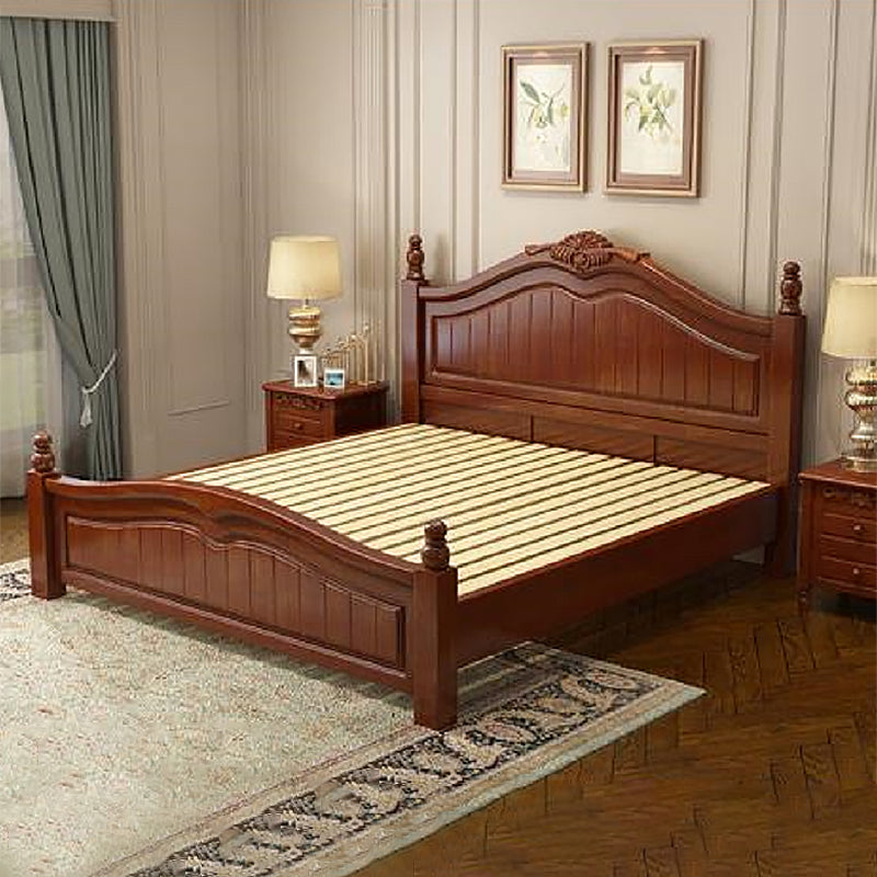 Rubberwood Solid Color Bed Frame Traditional Camelback Standard Bed for Home