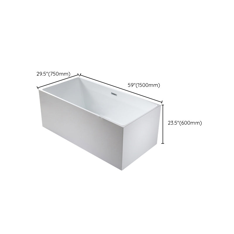 Flat bottom Acrylic Bathtub Soaking White Internal Drain Tub