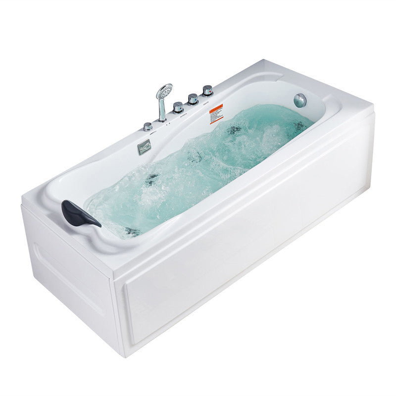 Modern Back to Wall Bathtub Rectangular White Acrylic Soaking Tub
