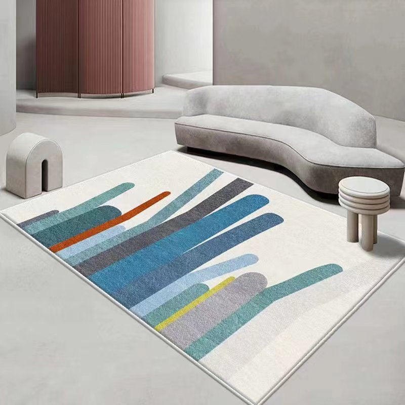 Color Block Nordic Rug White Polyester Indoor Rug Washable Rug for Drawing Room