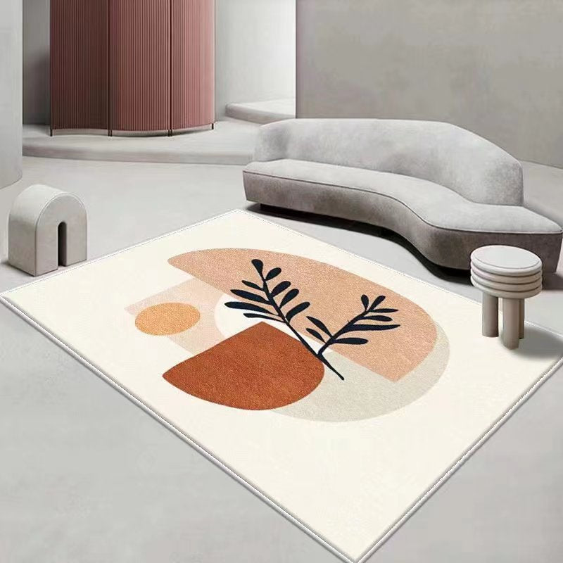 Color Block Nordic Rug White Polyester Indoor Rug Washable Rug for Drawing Room