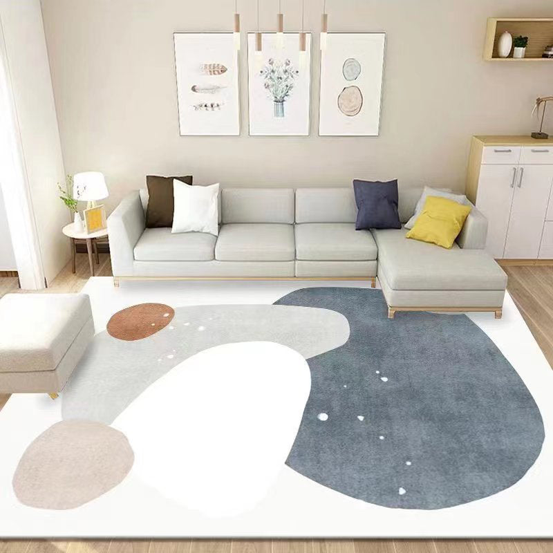 Color Block Nordic Rug White Polyester Indoor Rug Washable Rug for Drawing Room