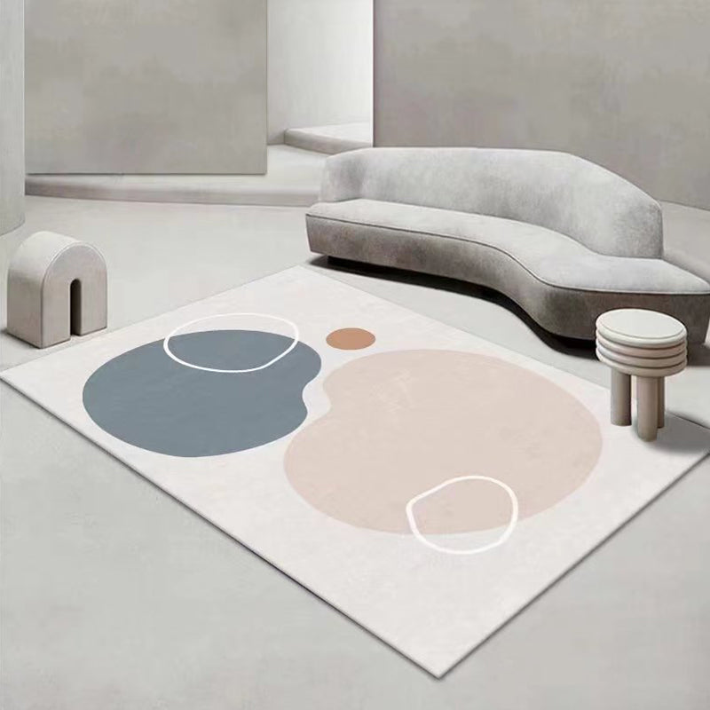 Color Block Nordic Rug White Polyester Indoor Rug Washable Rug for Drawing Room
