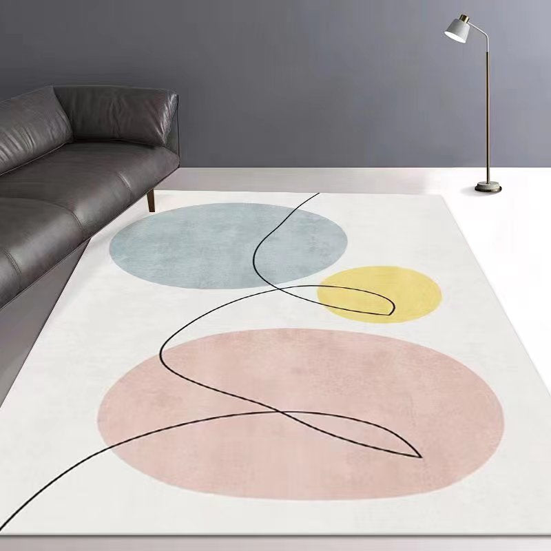Color Block Nordic Rug White Polyester Indoor Rug Washable Rug for Drawing Room