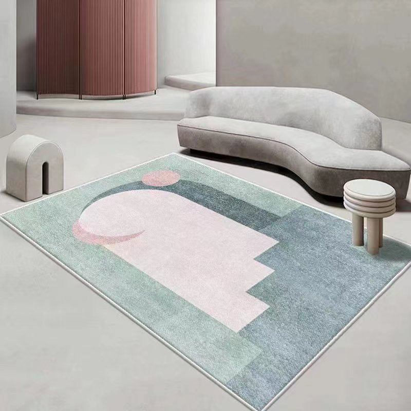 Color Block Nordic Rug White Polyester Indoor Rug Washable Rug for Drawing Room