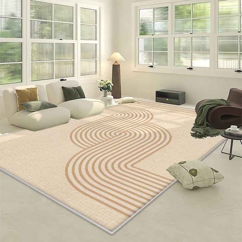 Light Orange Irregular Line Rug Polyester Modern Rug Washable Rug for Living Room