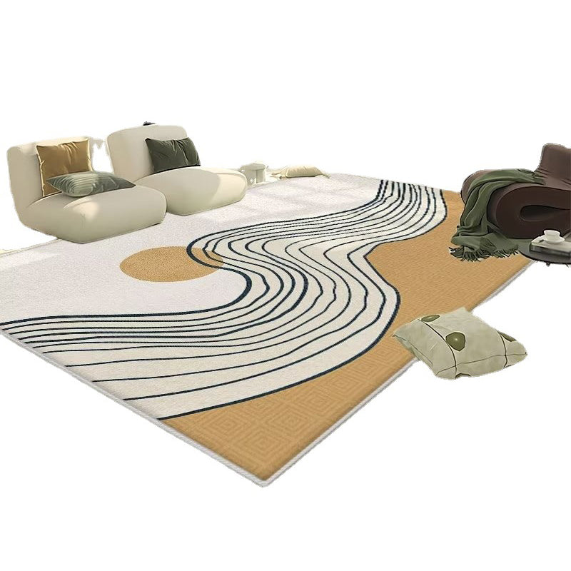 Light Orange Irregular Line Rug Polyester Modern Rug Washable Rug for Living Room