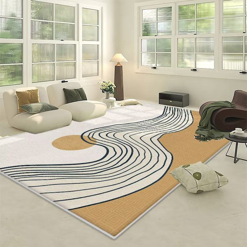 Light Orange Irregular Line Rug Polyester Modern Rug Washable Rug for Living Room