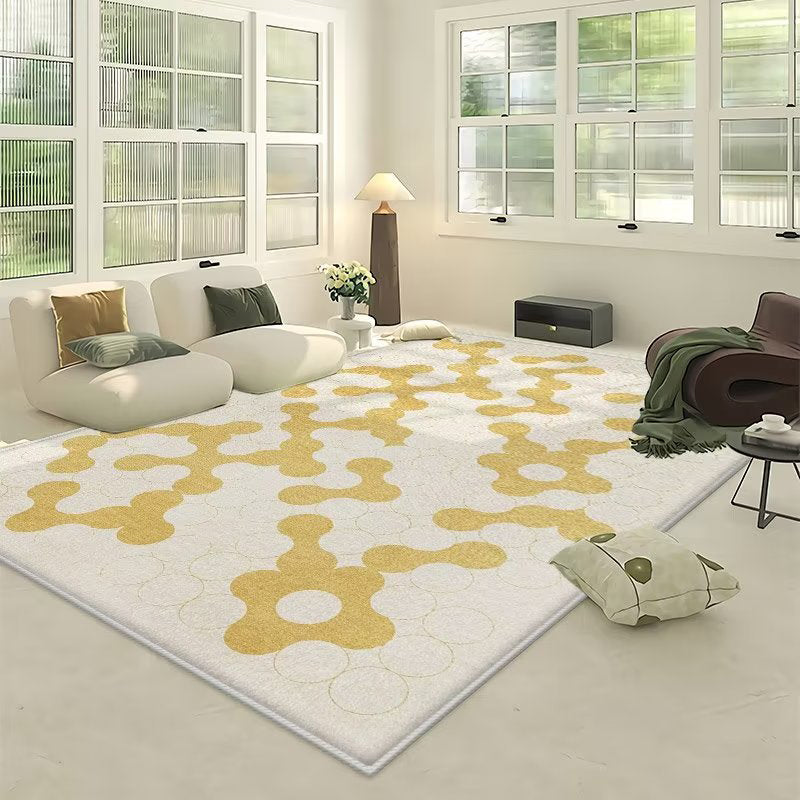 Light Orange Irregular Line Rug Polyester Modern Rug Washable Rug for Living Room