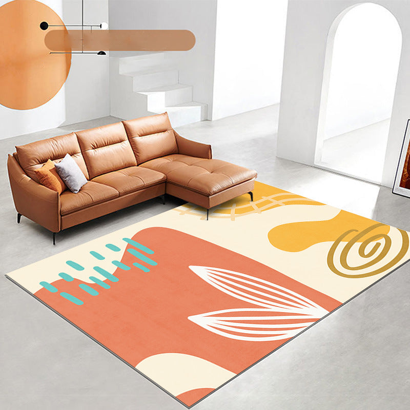 Modern Color Lump Rug Polyester Orange Rug Washable Rug for Living Room