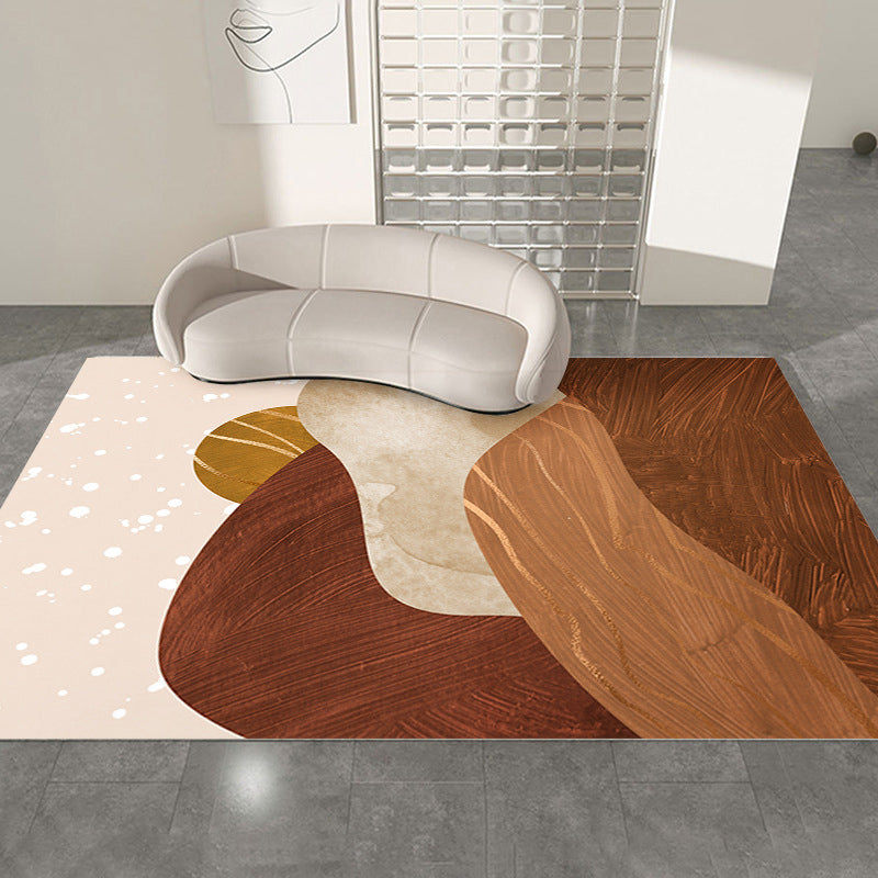 Contemporary Dark Brown Rug Polyester Rug Washable Rug for Living Room