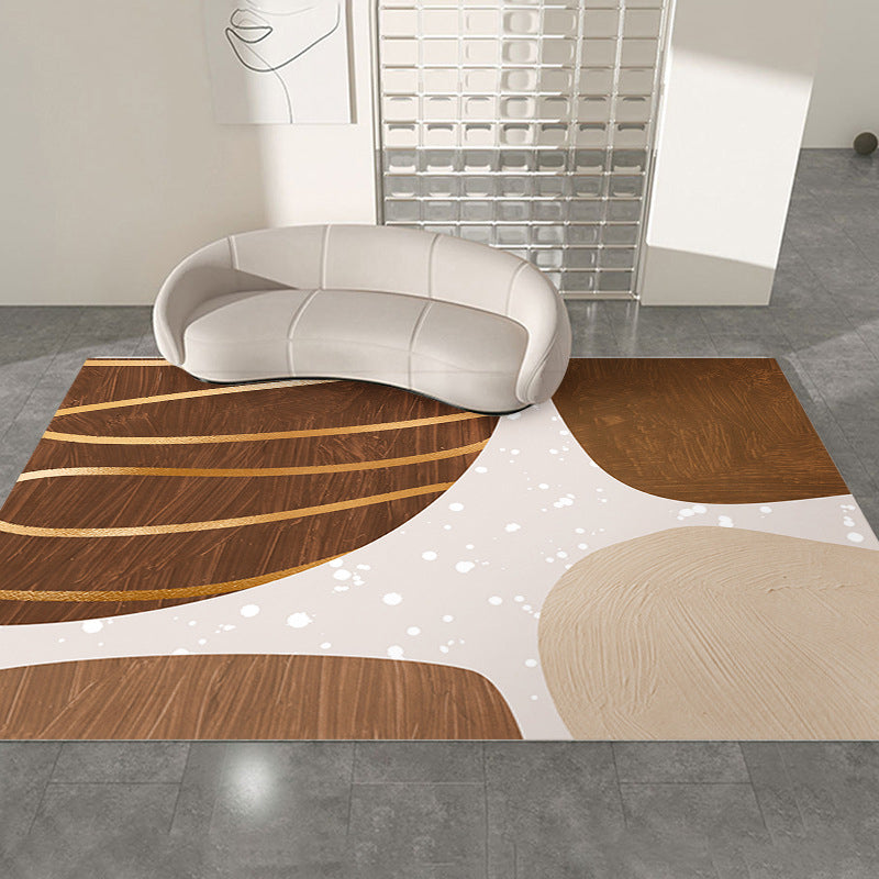 Contemporary Dark Brown Rug Polyester Rug Washable Rug for Living Room