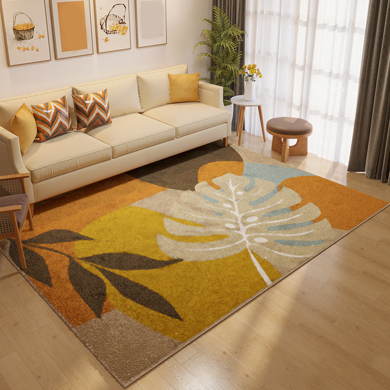 Casual Orange Rug Polyester Plants Rug Washable Rug for Living Room