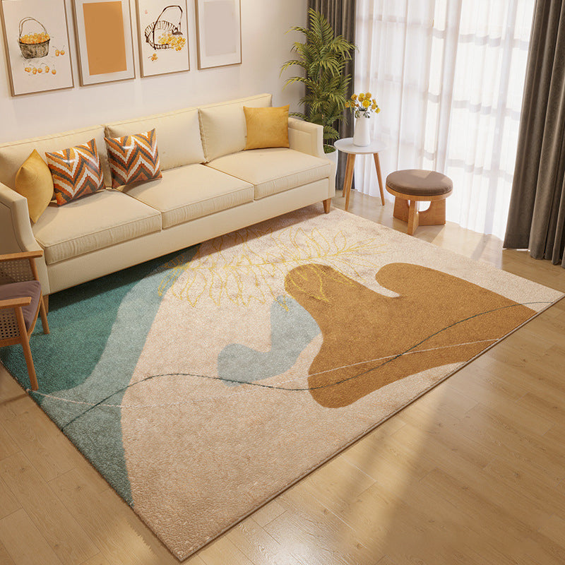 Casual Orange Rug Polyester Plants Rug Washable Rug for Living Room